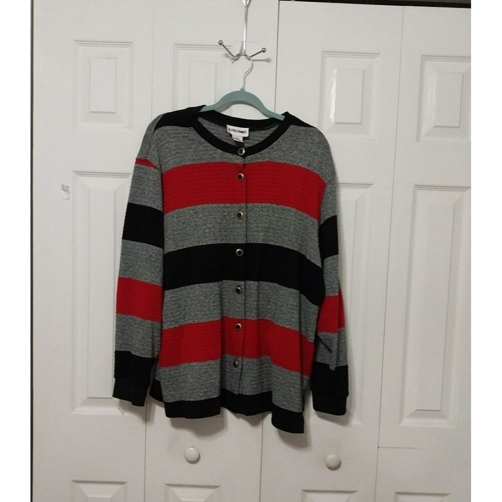 Alfred Dunner Women's Cardigan Sweater Button Down Long Sleeve Red Black Large
